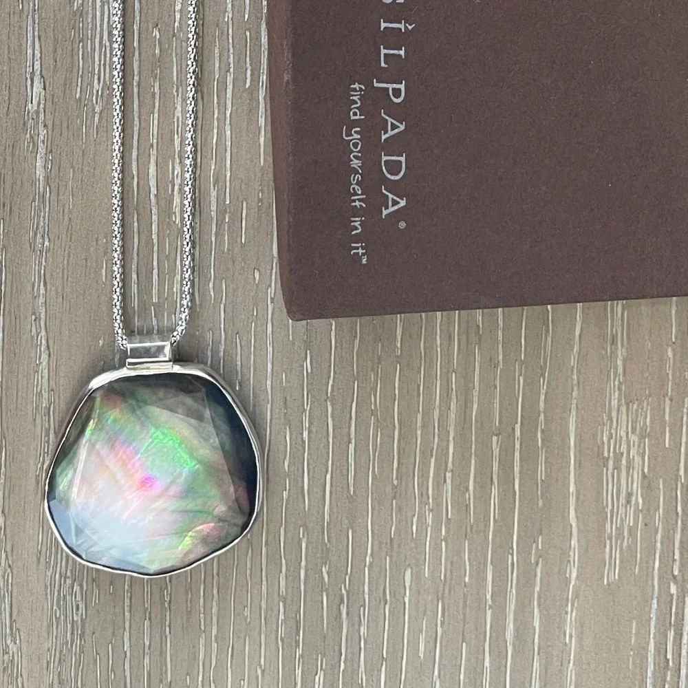 Silpada Silver Reversible Shell Turquoise Necklace -18 inch - Picture 2 of 6